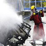 High pressure water jetting pipeline cleaning